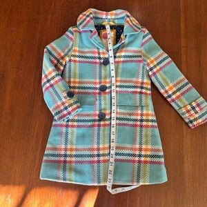 Mini Boden Wool Blue Multi-Color Tartan Wool Button Down Girls Size 4-5 Coat